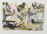 Tilo Baumgartel, "Wildhandel", 2016, Handkolorierte Lithografie auf Velin