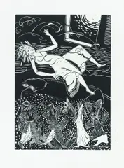 "Dämmerung" by Rosa Loy, 2017, Linolschnitt auf Papier, sold Oct 2019