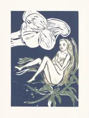 "Aurinia" by Rosa Loy, 2017, Farblinol-Holzschnitt auf ARCHES 88 FRANCE (Wasserzeichen), sold Oct 2019