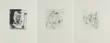 Norbert Tadeusz, Ohne Titel (Menschendarstellungen, 3-teiliges Konvolut), 1976/77, Radierung auf Büttenpapier und Hahnemühle (Wasserzeichen)