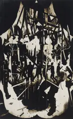 Henning Kles, "Tribünen", 2010, Mischtechnik auf 2 MDF-Platten, zusammengeklebt