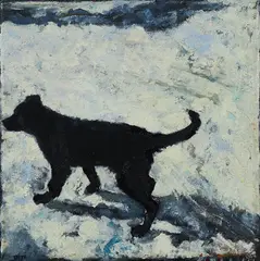 Beza, Ohne Titel (Schwarzer Hund), Ohne Jahr, Öl auf schwarzer Baumwolle