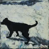 Beza, Ohne Titel (Schwarzer Hund), Ohne Jahr, Öl auf schwarzer Baumwolle