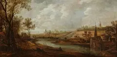 Frans de Momper, Flusslandschaft mit Kloster, Öl auf Holz
