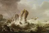 Simon Jacobsz. Vlieger, Schiffbruch in stürmischer See, Öl auf Holz