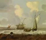 Cornelis Pietersz. de Mooy, Schiffe auf rauer See<br />, Öl auf Holz
