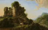 Gillis Neyts, Landschaft mit den Ruinen des César Castle in Vaulx-lez-Tournai, Öl auf Holz