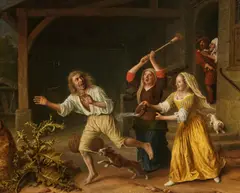 Lambert Doomer, Die Ausweisung des Verlorenen Sohnes aus dem Bordell, Öl auf Leinwand