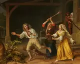 Lambert Doomer, Die Ausweisung des Verlorenen Sohnes aus dem Bordell, Öl auf Leinwand