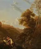 Dirck van der Lisse, Italienische Landschft mit badenden Nymphen, Öl auf Holz