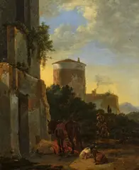Adriaen van der Cabel, Szene mit italienischer Dorfstraße, Öl auf Holz