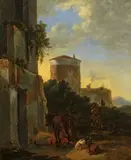Adriaen van der Cabel, Szene mit italienischer Dorfstraße, Öl auf Holz
