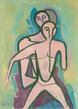 Paar, frontal by Karl Hofer, 1953, Öl auf Leinwand, sold Nov 2022