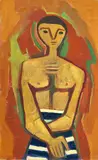 Karl Hofer, Stehender Junge mit gestreifter Hose, Um 1955, Öl auf Leinwand