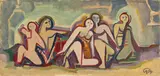 Karl Hofer, Fünf Figuren in Landschaft, 1954, Öl auf Leinwand