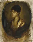 Porträt einer jungen Dame by Franz von Lenbach, Öl über Bleistift auf Holz, sold May 2016