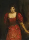 Franz von Lenbach, Porträt einer jungen Dame in rotem Kleid
