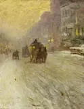 Zsigmond Vajda, Winterliche Stadtlandschaft, Öl auf Leinwand