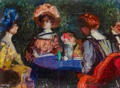 César Herrer, Damen im Salon, Öl auf Leinwand