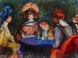 César Herrer, Damen im Salon, Öl auf Leinwand