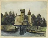 Henri Rousseau, Paysage avec château, Gouache auf Velin