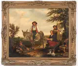 William Shayer, Boy on a Donkey with a Gathering of Children and Dog, Oil on canvas
