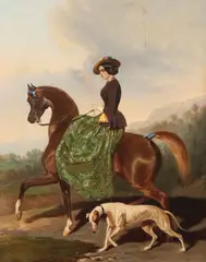 Alfred de Dreux, Portrait of a Woman on Horseback with Greyhound, Oil on canvas