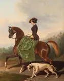 Alfred de Dreux, Portrait of a Woman on Horseback with Greyhound, Oil on canvas