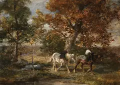 Boy with Horses in a Wooded Landscape by Emile (Emil) Jacques, Oil on canvas, sold Aug 2026
