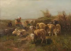 W. de Roeper, Sheep Grazing in Gelderland, Oil on canvas