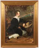 British School, Boy with Hoop and Stick Resting in Wooded Landscape, Oil on canvas