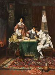 Jacques Henri Jean Lambert, A Serious Game of Backgammon, Oil on canvas