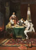 Jacques Henri Jean Lambert, A Serious Game of Backgammon, Oil on canvas