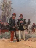Henri Louis Dupray, French Troops on Maneuvers, Oil on wood panel