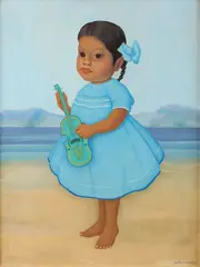 Young Girl in Blue with Violin by Gustavo Montoya, Oil on canvas, sold Aug 2026