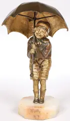 Demetre Chiparus, Young Girl Holding Umbrella, Gilt and patinated bronze on onyx base