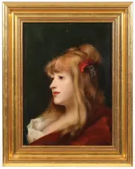 French School, Portrait of Woman with Flower in Hair, Oil on chamfered mahogany wood panel