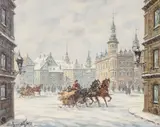 Stanislav Chimilinsky, Warsaw Winter Scene, Oil on canvas