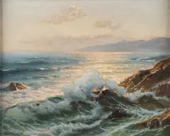 Constantin Westchiloff, Crashing Waves at Sunrise, Oil on canvas board