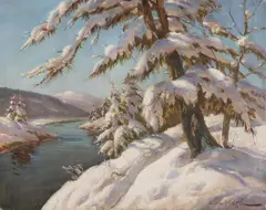 Constantin Westchiloff, Winter Mountain River View, Oil on canvas