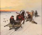L. Ivannov, Winter Sleighs, Oil on canvas