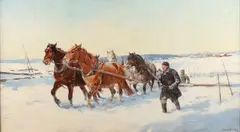 Elisabeth Sinding, Winter Scene with Horses, Oil on canvas