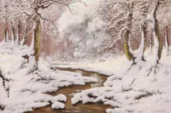 László Neogrády, Interior Forest Snow Scene, Oil on canvas