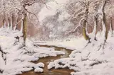 László Neogrády, Interior Forest Snow Scene, Oil on canvas