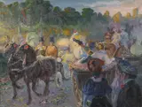 French School, A Horsedrawn Procession, Oil on canvas