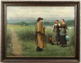 A. R. Nicholson, Brittany Scene with Shepherd Boy and Water Gatherers, Oil on canvas