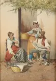 Francesco Ballesio, A Romantic Interlude while Making Yarn, Waterlocolor