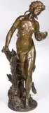 Auguste Moreau, Young Woman Holding Bird’s Nest, Bronze with brown patina