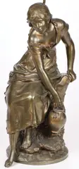 Auguste Moreau, Water Gatherer, Bronze with partial gilt and brown patina