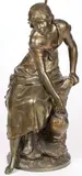 Auguste Moreau, Water Gatherer, Bronze with partial gilt and brown patina
